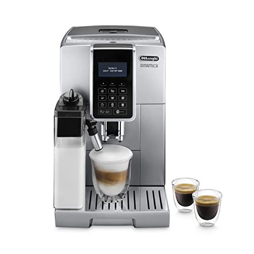 De'Longhi Dinamica ECAM 350.75.S Kaffeevollautomat mit LatteCrema Milchsystem, Cappuccino und Espresso und auf Knopfdruck, Digitaldisplay, 2-Tassen-Funktion, Großer 1,8 Liter Wassertank,...
