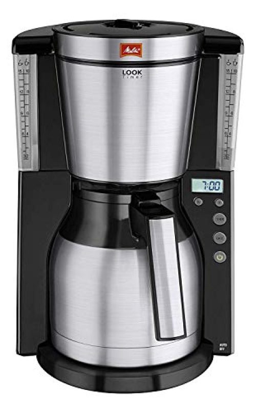 Melitta Look Therm 1011-16, Filterkaffeemaschine mit Thermkanne und Timer-Funktion, AromaSelector, Schwarz Filter-Kaffeemaschine, Edelstahl, 1.4 liters